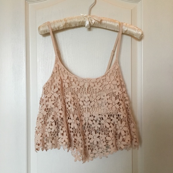 Crocheted festival crop tank top beige size medium - Picture 7 of 8